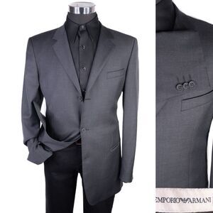 Emporio Armani Solid Gray 3-Button Sport Coat Suit Jacket Blazer Sz 42L Wool EUC